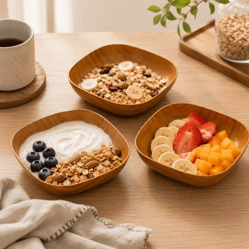 Wood grain serving bowl set for dining table and home décor