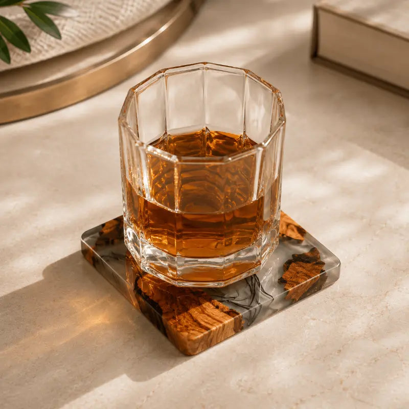 Wood and resin square coaster for elegant table protection and home décor