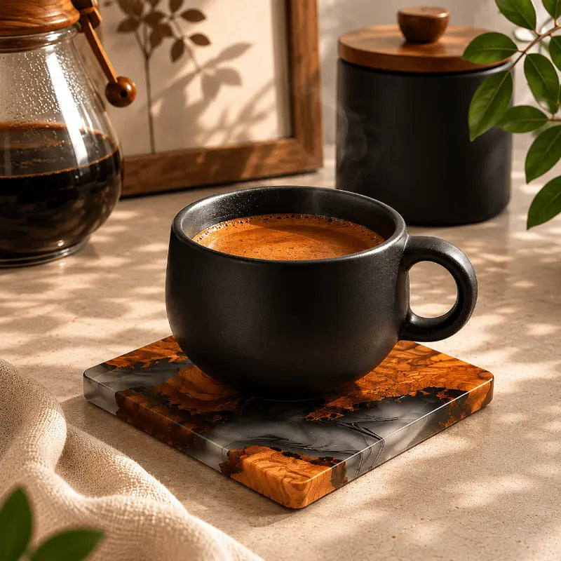 Wood and resin square coaster for elegant table protection and home décor