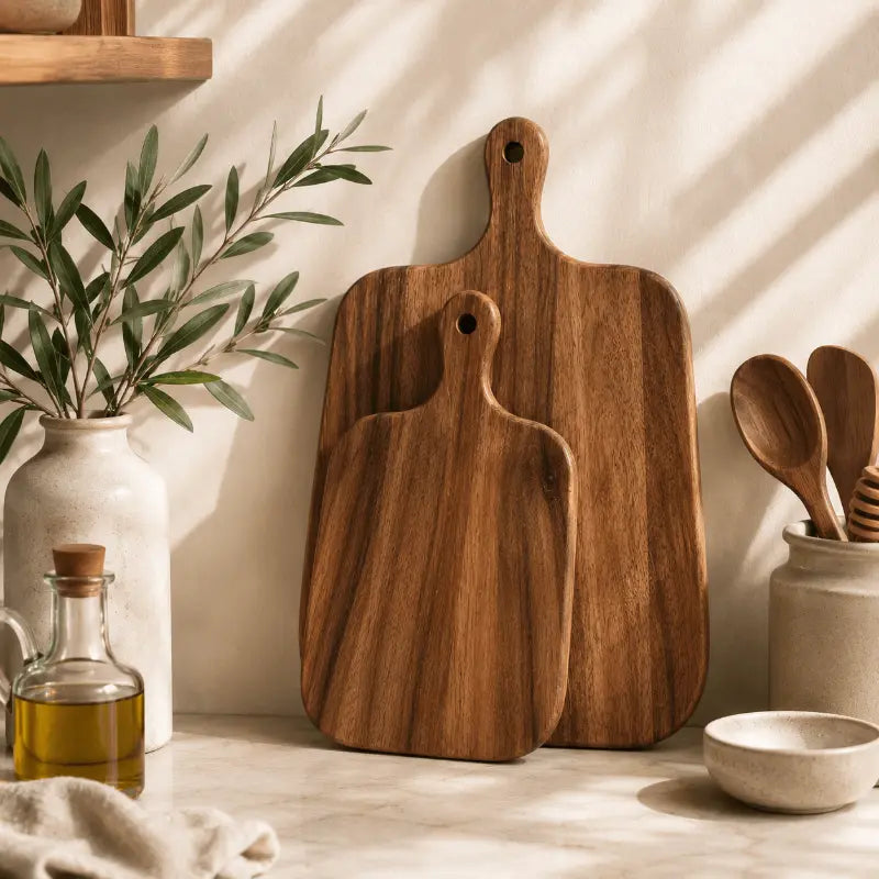 Wood serving board set for elegant food presentation and dining table décor