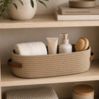 Woven storage basket with handles for stylish home organisation and décor